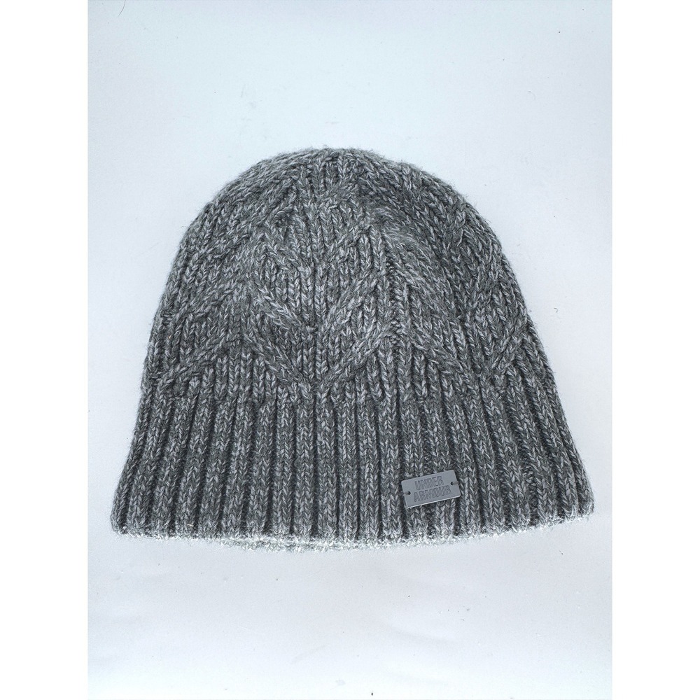 Under Armour Knit Beanie Gray Fleece Lined Winter Hat Mens One Size